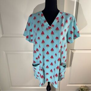 Prints by Maevn Watermelon Print V-Neck Women's Scrub Top Large